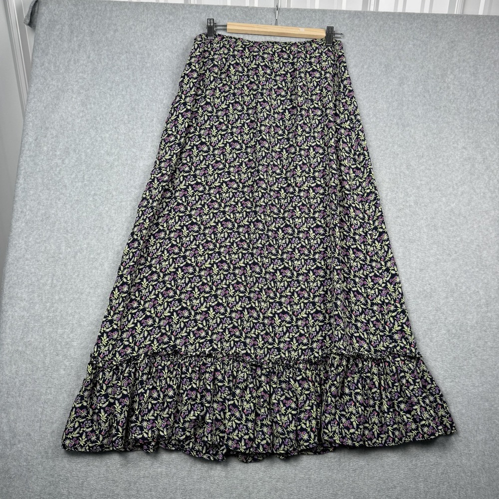 April Cornell Black Floral Maxi Skirt with Ruffle Hem